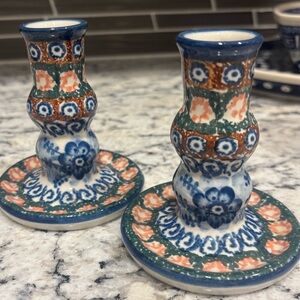 Pair of 2️⃣ Polish Pottery Boleslawiec candlestick holders